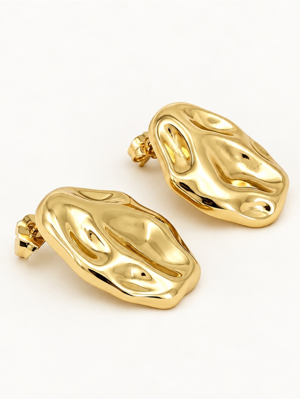 14K Gold Plated Organic Sculptural Statement Earrings Water Resistant - Picture 3 of 7